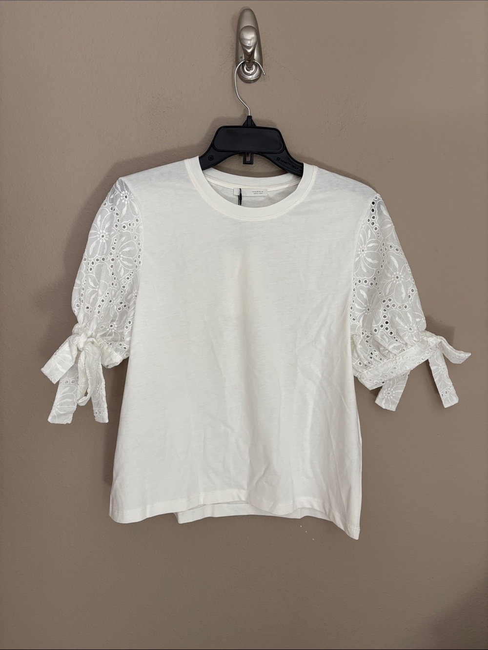 Zara Women's White Eyelet Tie-Sleeve Tee 1165/039